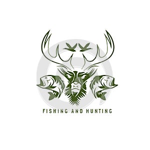 Hunting and fishing vintage emblem vector design