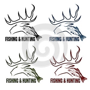 hunting and fishing vintage emblems set