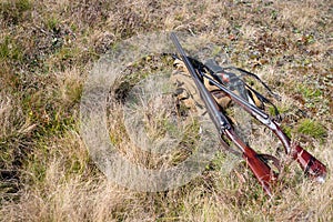 Hunting Gear - Hunting Supplies and Equipment. On the glade in the forest