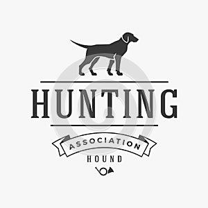 Hunting hound club silhouette vector logo. Associations for breeding and training specially trained black dogs for