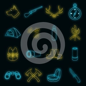 Hunting icons set vector neon