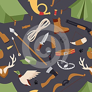 Hunting icons vector seamless pattern isolated background