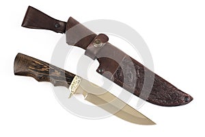 Hunting knife and leather case