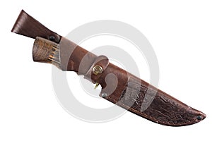 Hunting knife in leather case