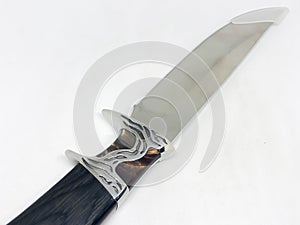 Hunting knives and sheaths, white background