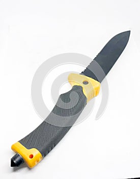 Hunting knives and sheaths, white background