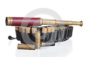 Hunting leather bandolier and spyglass