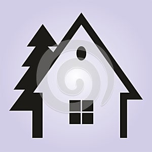 Hunting lodge, cottage with tree, vector symbol, eps.