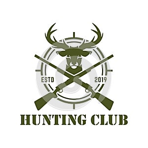 Hunting logo, hunt badge or emblem for hunting club or sport, deer hunting stamp