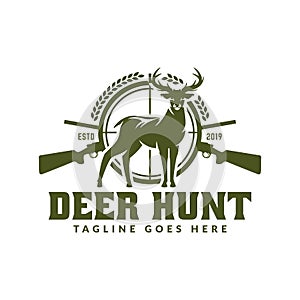 Hunting logo, hunt badge or emblem for hunting club or sport, deer hunting stamp