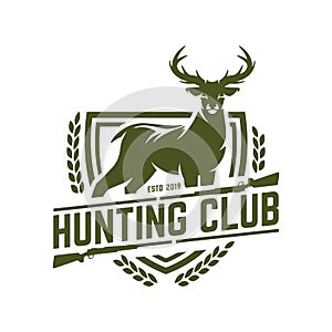 Hunting logo, hunt badge or emblem for hunting club or sport, deer hunting stamp