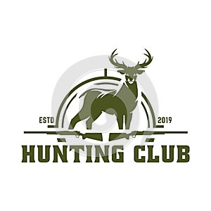 Hunting logo, hunt badge or emblem for hunting club or sport, deer hunting stamp