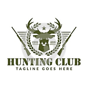 Hunting logo, hunt badge or emblem for hunting club or sport, deer hunting stamp