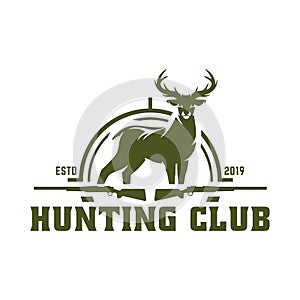 Hunting logo, hunt badge or emblem for hunting club or sport, deer hunting stamp photo