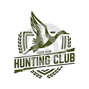 Hunting logo, hunt badge or emblem for hunting club or sport, duck hunting stamp