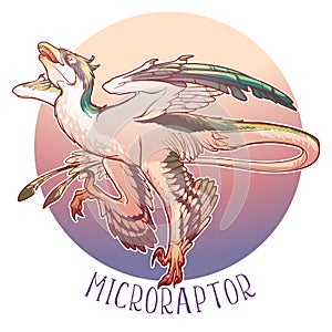 Hunting Microraptor line drawing photo