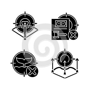 Hunting provisions and restrictions black glyph icons set on white space