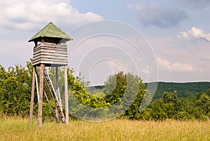 Hunting pulpit in high grass with trees in the background