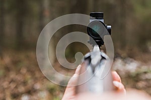 Hunting rifle with collimator sight photo