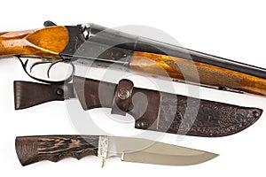 Hunting rifle, knife and leather case