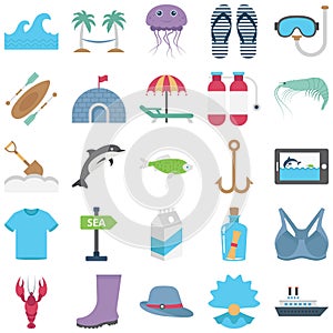 Hunting and Sea Life Color Vector Icons set every single icon can be easily edited or modified