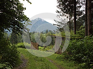 Hunting Shelter at Field in the Austrian Mountains