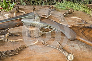 Hunting still life with beautiful hunting rifle