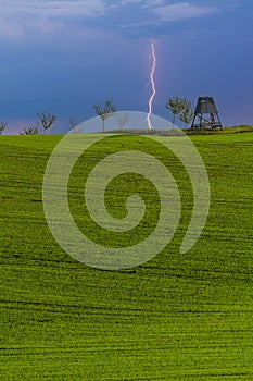 Hunting tower in the middle of the field. Kyjov, South Moravia, Czech Republic Czechia