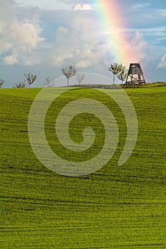 Hunting tower in the middle of the field. Kyjov, South Moravia, Czech Republic Czechia