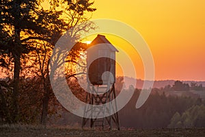 Hunting tower, setting sun