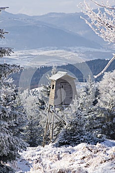 Hunting tower during the winter
