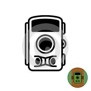 Hunting trap photo camera symbol. Forest tree mount video and photo registration recorder for catching wild animals.