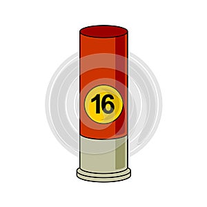 Hunting weapon cartridge. Ammunition bullet illustration with calibre size text.