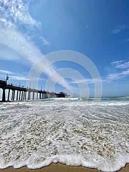 Huntington Beach California pier sunny sky Pacific Ocean