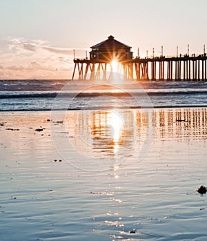 Huntington Beach Pier Sunburst photo