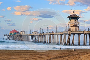 The Huntington Beach pier at sunrise