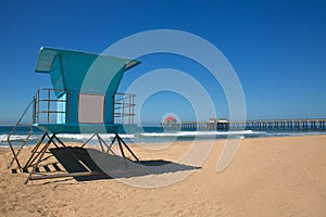 Huntington beach Pier Surf City USA with lifeguard tower