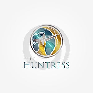 The Huntress Archery Elegant Logo Symbol With Metal Color