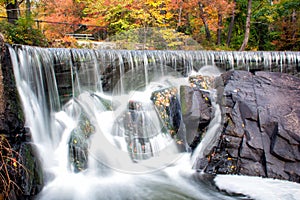 Hunts Mill waterfall during fall foliage season