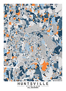 Huntsville Alabama USA Creative Color Block Map Decor Serie