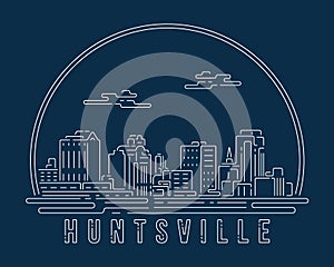 Huntsville - Cityscape with white abstract line corner curve modern style on dark blue background, building skyline city vector