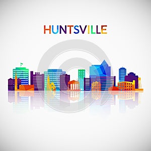 Huntsville skyline silhouette in colorful geometric style.