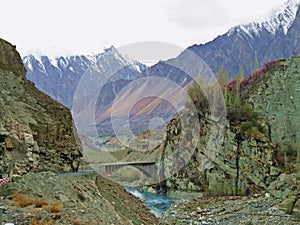 Hunza River cuts prestine Hunza Valley, Karakoram Highway, Pakistan photo