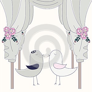 Hupa with birds. Jewish wedding invitation.