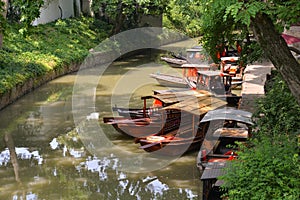 Huqiu Mountain gardens moat and boats, Shuzhou, China