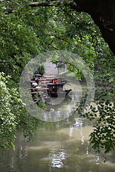 Huqiu Mountain gardens moat and boats, Shuzhou, China