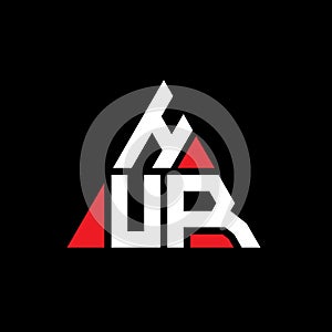 HUR triangle letter logo design with triangle shape. HUR triangle logo design monogram. HUR triangle vector logo template with red