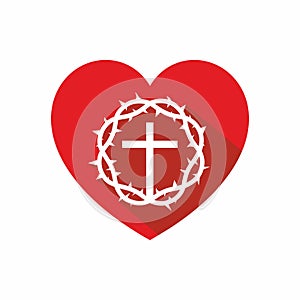 Hurch logo. Cross of Jesus, heart and crown of thorns