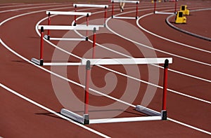 Hurdles on competition background photo