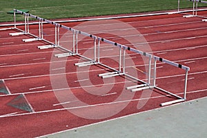 Hurdles on a track and field runway